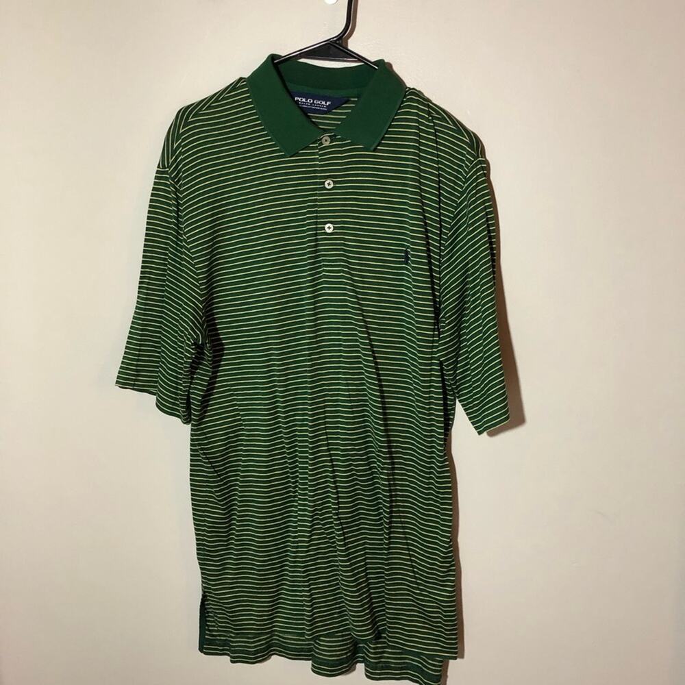 Ralph Lauren Golf green yellow blue striped mens M polo shirt navy pony